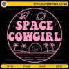 Space cowgirl aesthetic shirt with pink rocket and planet design