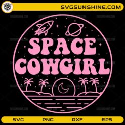 Space cowgirl aesthetic shirt with pink rocket and planet design
