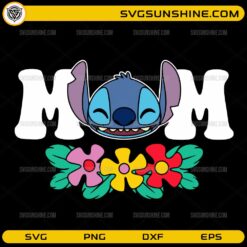 Stitch Mom floral SVG design with cute cartoon and flowers