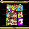 Super Mario characters PNG Yoshi Luigi Bowser Mario colorful grid design