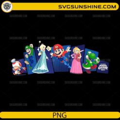 Super Mario Galaxy characters Mario Luigi Peach Yoshi Rosalina PNG design
