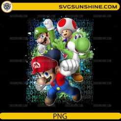 Super Mario Luigi Yoshi Toad PNG colorful gaming characters design