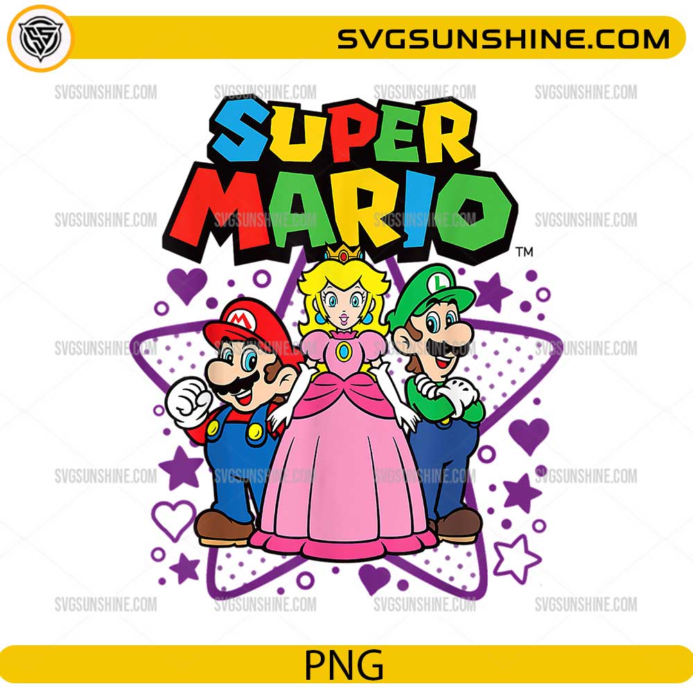 Super Mario Princess Peach Mario Luigi cute retro gaming PNG design