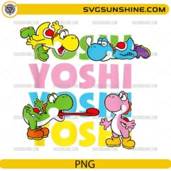 Super Mario Yoshi colorful characters cute PNG design
