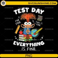 Test Day Everything Is Fine funny cartoon student with books and school supplies
