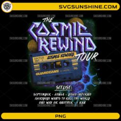 The Cosmic Rewind Tour retro cassette space mixtape PNG design