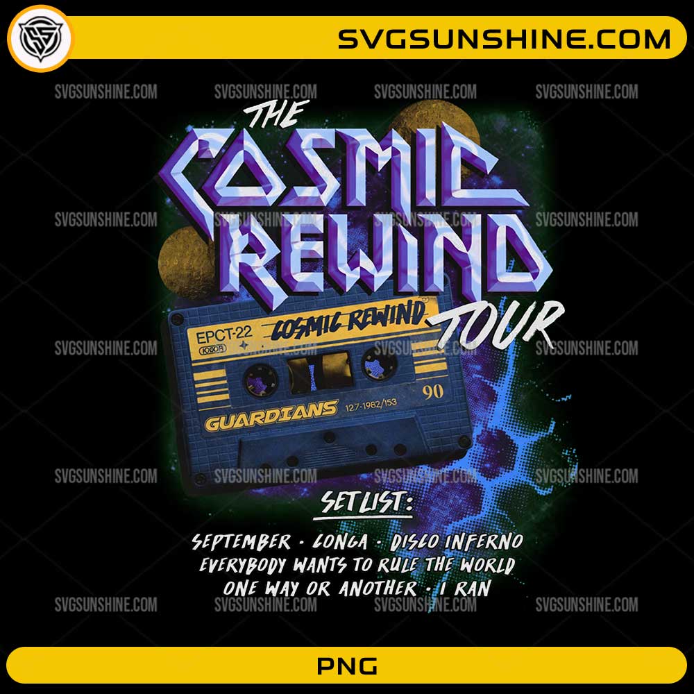 The Cosmic Rewind Tour retro cassette space mixtape PNG design
