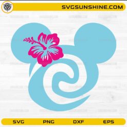 Tropical mouse head SVG with hibiscus flower and ocean swirl design