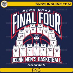 UConn Huskies men’s basketball Final Four 2026 PNG with jersey lineup design