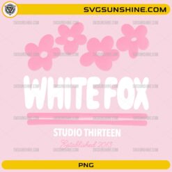 White Fox PNG with pink flowers Studio Thirteen design