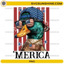 Funny 4th of July Merica Duck PNG with American flag sunglasses and patriotic hat