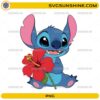 Cute Stitch holding red hibiscus flower PNG clipart transparent background