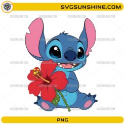 Cute Stitch holding red hibiscus flower PNG clipart transparent background