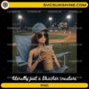 funny bleacher creature girl sitting at baseball field drinking iced coffee