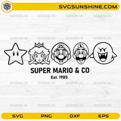 Super Mario And Co SVG featuring Mario Luigi Princess Peach Boo and star design