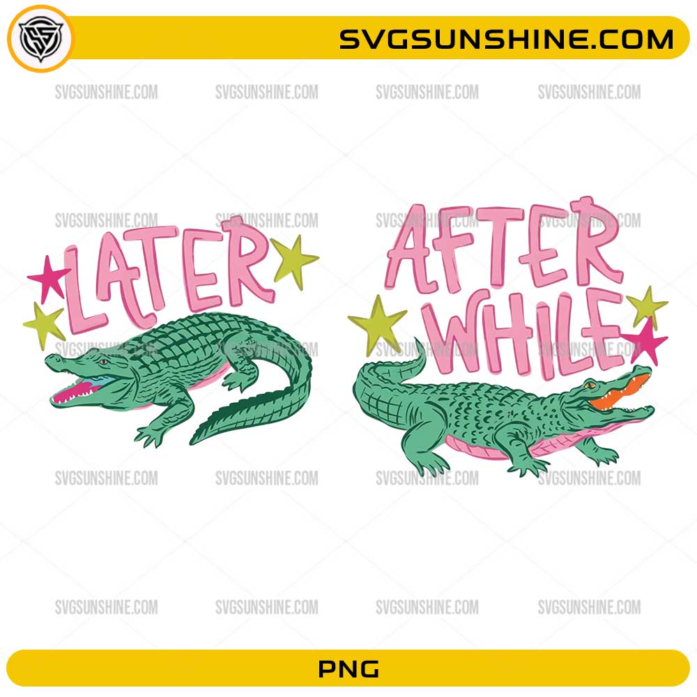 After While Crocodile and Later Alligator PNG bundle with retro alligator designs