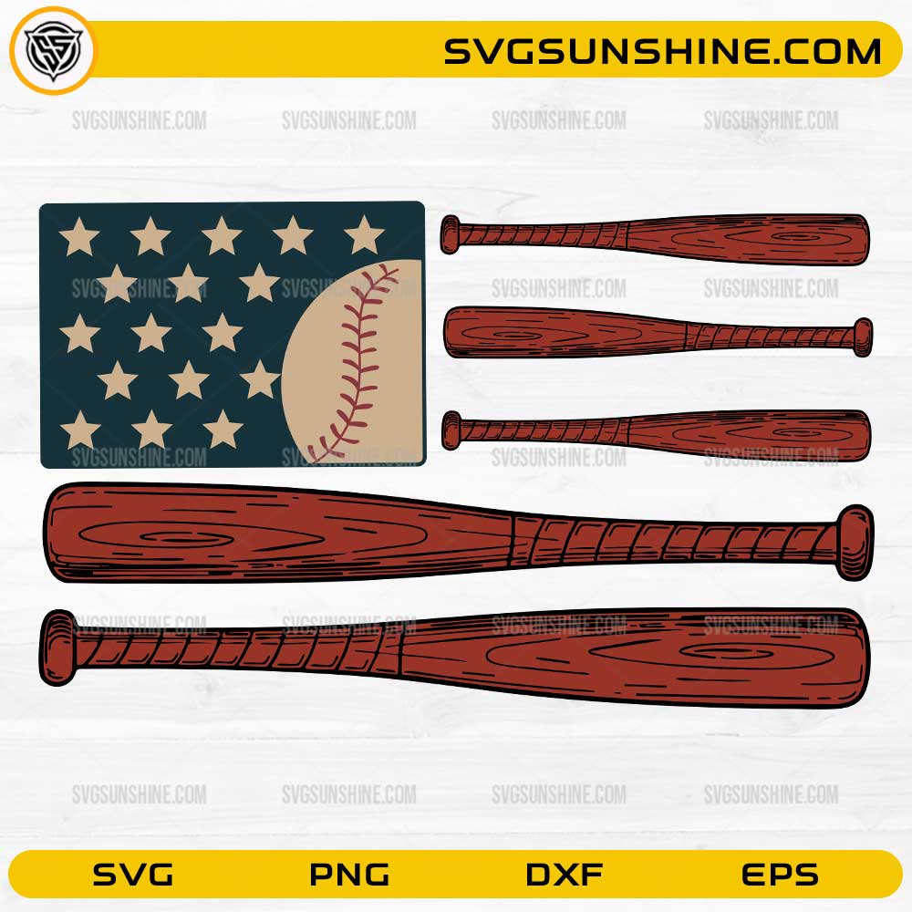 American Flag Baseball SVG with baseball bats for Cricut crafts