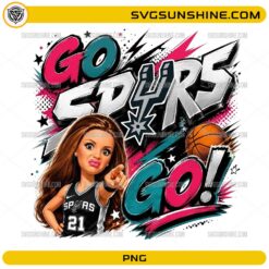 Funny basketball girl PNG with doll face and colorful sports graffiti design