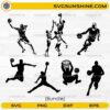 Basketball Players Silhouette Bundle SVG featuring dribbling, shooting, dunking, and layup action poses