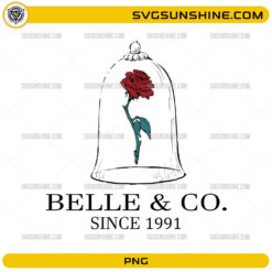 Belle & Co Since 1991 PNG with enchanted red rose under glass dome