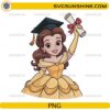 Cute Belle Disney Princess graduation PNG holding diploma