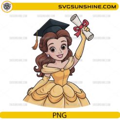 Cute Belle Disney Princess graduation PNG holding diploma