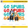 Bluey San Antonio Spurs SVG design featuring cartoon characters in Spurs jerseys with Go Spurs basketball text