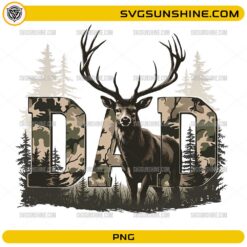 Camo Deer Hunting Dad PNG with buck deer and camouflage DAD text design