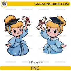 Cute Cinderella graduation PNG bundle holding diploma
