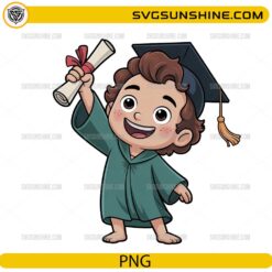 Cute graduate boy PNG cartoon graduation character holding diploma
