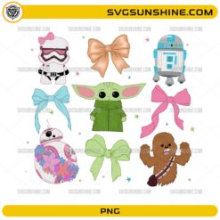 Cute coquette Star Wars characters with bows PNG design