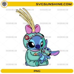 Cute Stitch doll holding plush toy kawaii PNG design