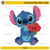 Cute Stitch holding red hibiscus flower PNG transparent background