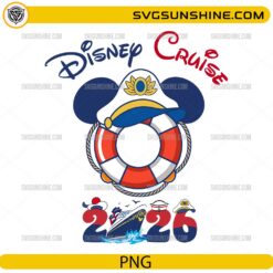 Disney Cruise 2026 PNG with nautical life preserver and captain hat design