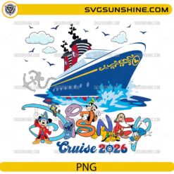 Disney Cruise 2026 PNG design with cruise ship and cartoon characters