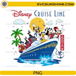 Disney Cruise Line 2026 PNG with cruise ship and tropical nautical artwork