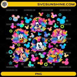 Disney Friends tie dye PNG with Mickey Minnie Donald Daisy Goofy Pluto
