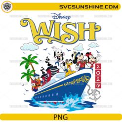 Disney Wish 2026 PNG with cruise ship and tropical nautical artwork