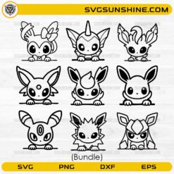 Eevee Evolutions SVG bundle with cute chibi character designs for Cricut crafts