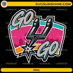 Go San Antonio Spurs PNG retro basketball fan design with colorful city background