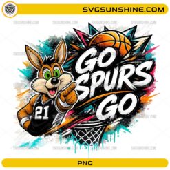 Go Spurs Go PNG with basketball mascot and colorful graffiti sports design