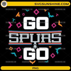 Go Spurs Go PNG retro basketball typography with colorful geometric accents