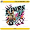 Go Spurs Go PNG with cartoon basketball mascot and retro sports graphics