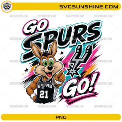 Go Spurs Go PNG with cartoon basketball mascot and retro sports graphics
