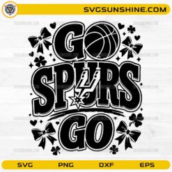 Go Spurs Go SVG design with basketball graphics, bows, and team spirit elements for Cricut and Silhouette