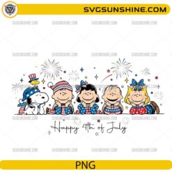 Happy 4th of July Peanuts PNG with Snoopy and friends in patriotic outfits