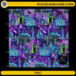 Haunted mansion spooky seamless pattern PNG with ghosts
