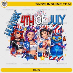 Huntra 4th of July K-Pop Girl PNG with patriotic USA anime girls and cat