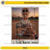 baseball doll sitting on chair at field with glove and sunset saying I live here now