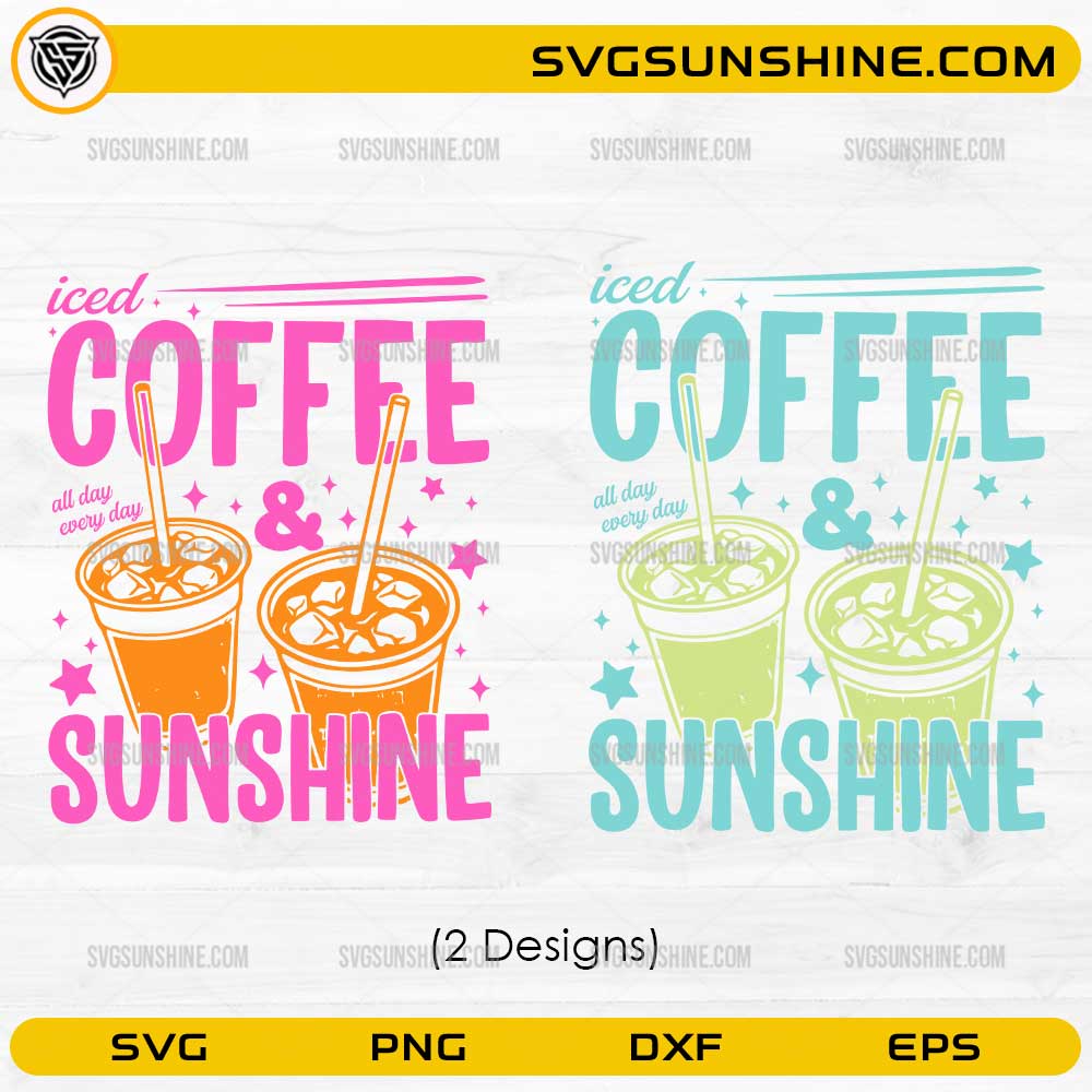 Iced coffee and sunshine SVG bundle with trendy summer coffee designs